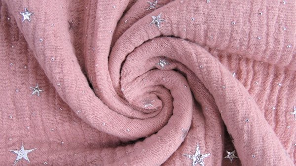 Baumwollstoff Musselin Glitzersterne Alte rosa
