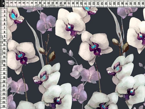 Orchideen - grau - Digital Print Jersey