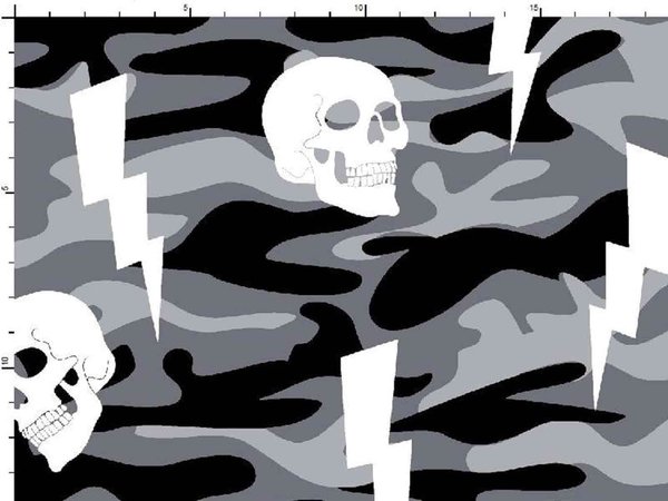 Camoflage, Blitze, skull Digital Print- Jersey